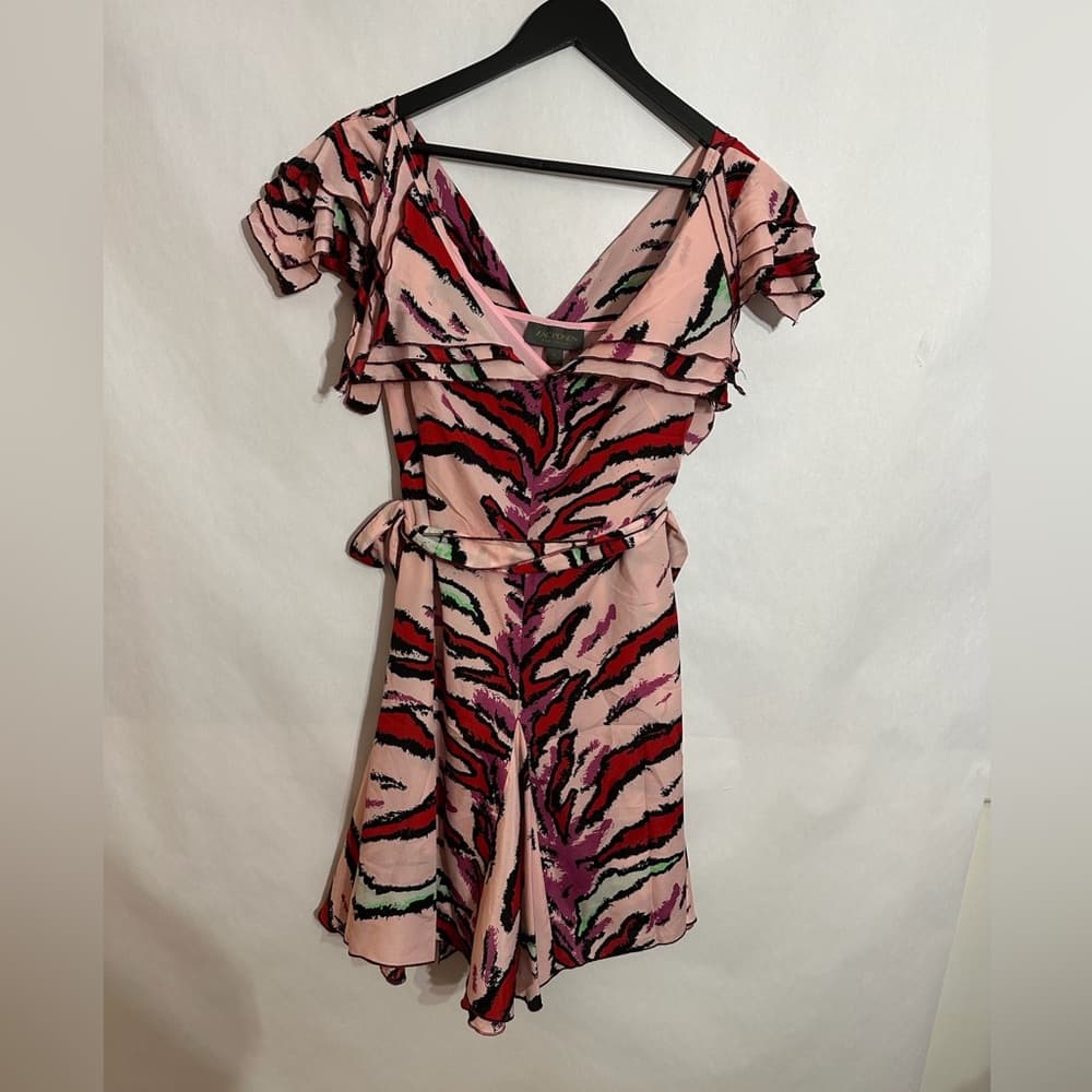 NWT Zac Posen Target Pink Tiger Zebra Print Ruffle Dress Size Medium Cocktail - Thumbnail 6