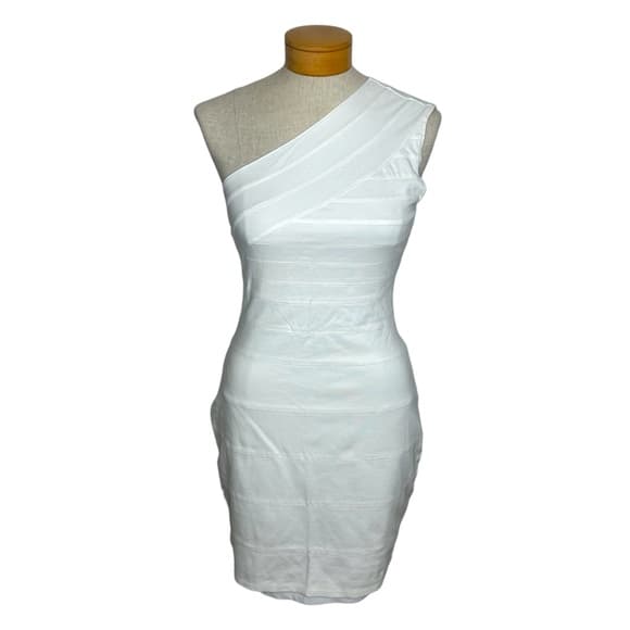 Express One Shoulder White Bandage Bodycon Dress Size Small Minimalist Neutral - Thumbnail 10
