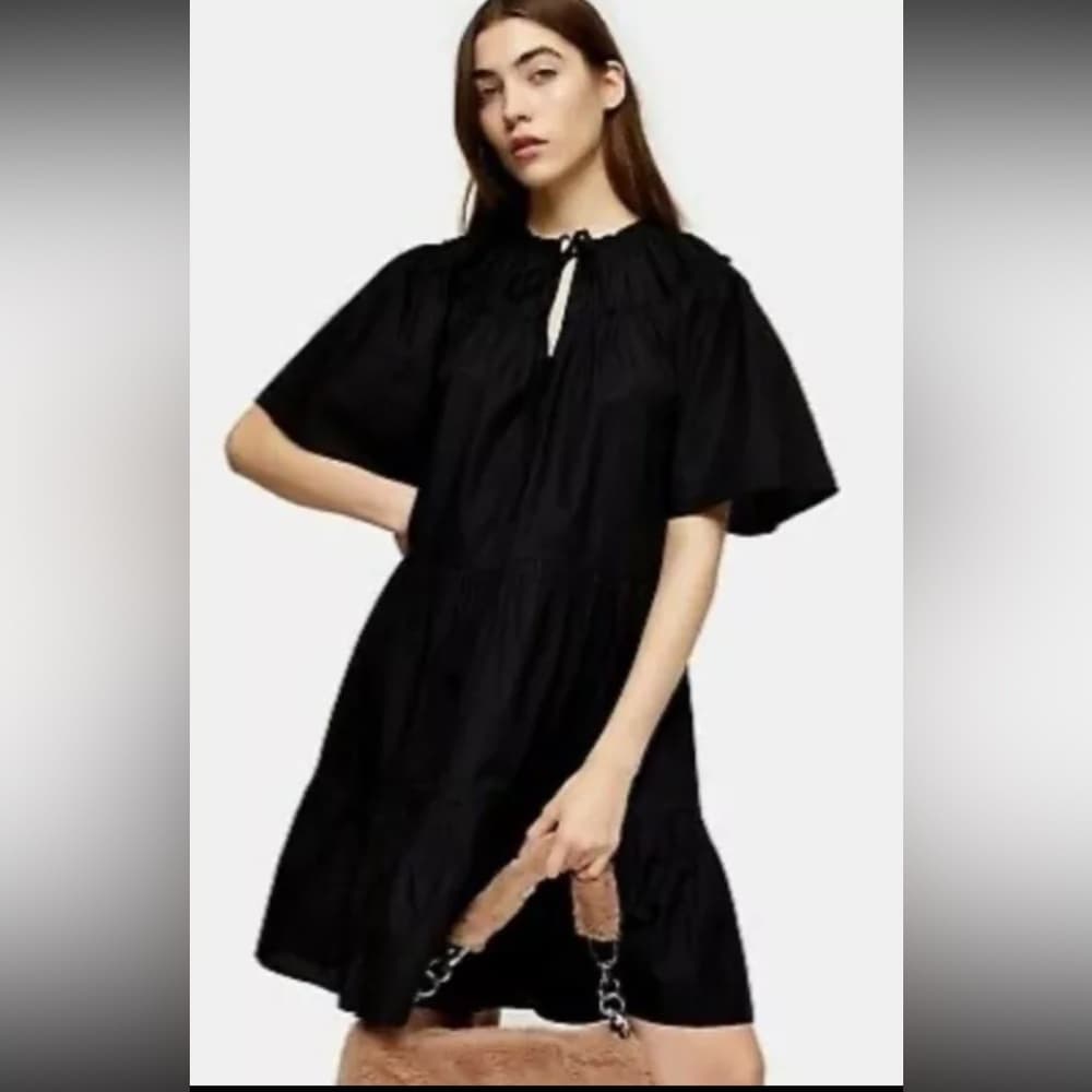Topshop Black Smocked Poplin Babydoll Dress Women’s Size US 2 | Tunic Shift - Thumbnail 11