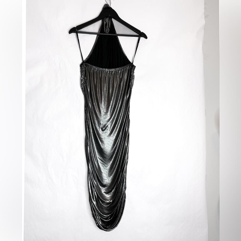 Tadashi Shoji Vintage Metallic Draped Halter Backless Dress Gown - Size Medium