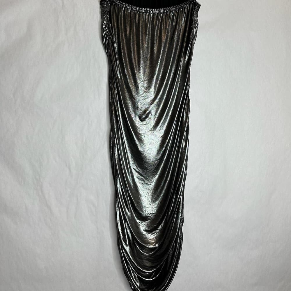 Tadashi Shoji Vintage Metallic Draped Halter Backless Dress Gown - Size Medium - Thumbnail 12