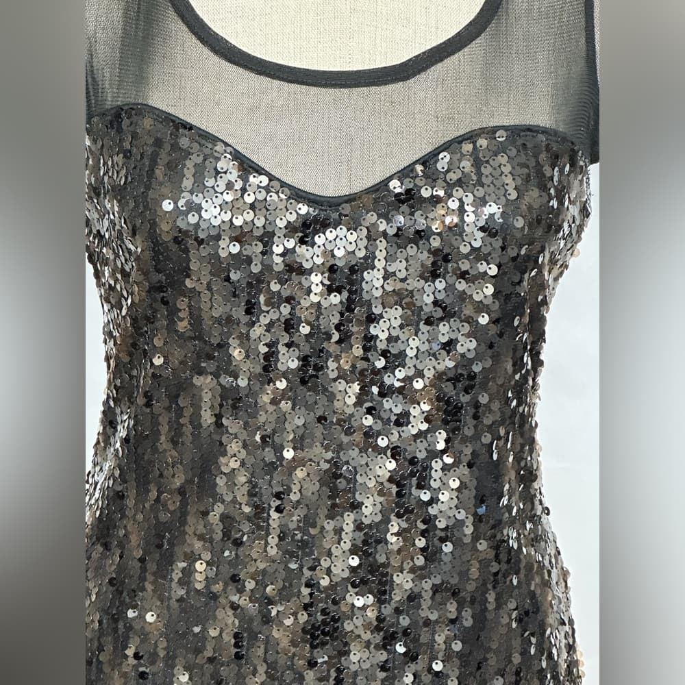 Belle du Jour Black Sequin Mesh Illusion Sweetheart Mini Dress Medium Cocktail - Thumbnail 2