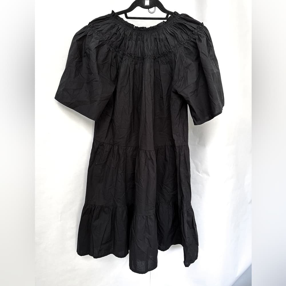 Topshop Black Smocked Poplin Babydoll Dress Women’s Size US 2 | Tunic Shift - Thumbnail 6