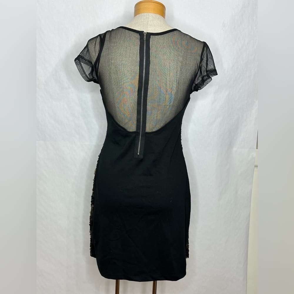 Belle du Jour Black Sequin Mesh Illusion Sweetheart Mini Dress Medium Cocktail - Thumbnail 3