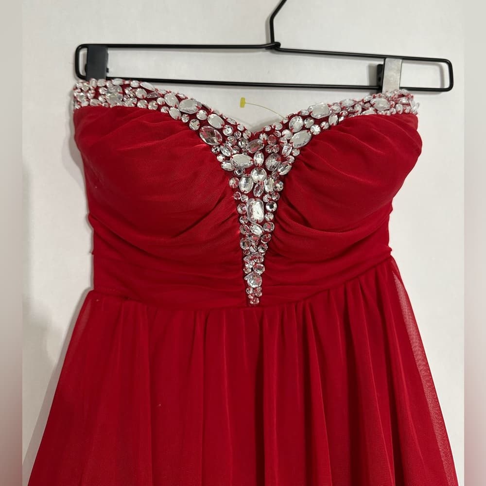 Speechless Red Strapless Sweetheart Chiffon Dress Y2K Vintage Size 3 Juniors - Thumbnail 8