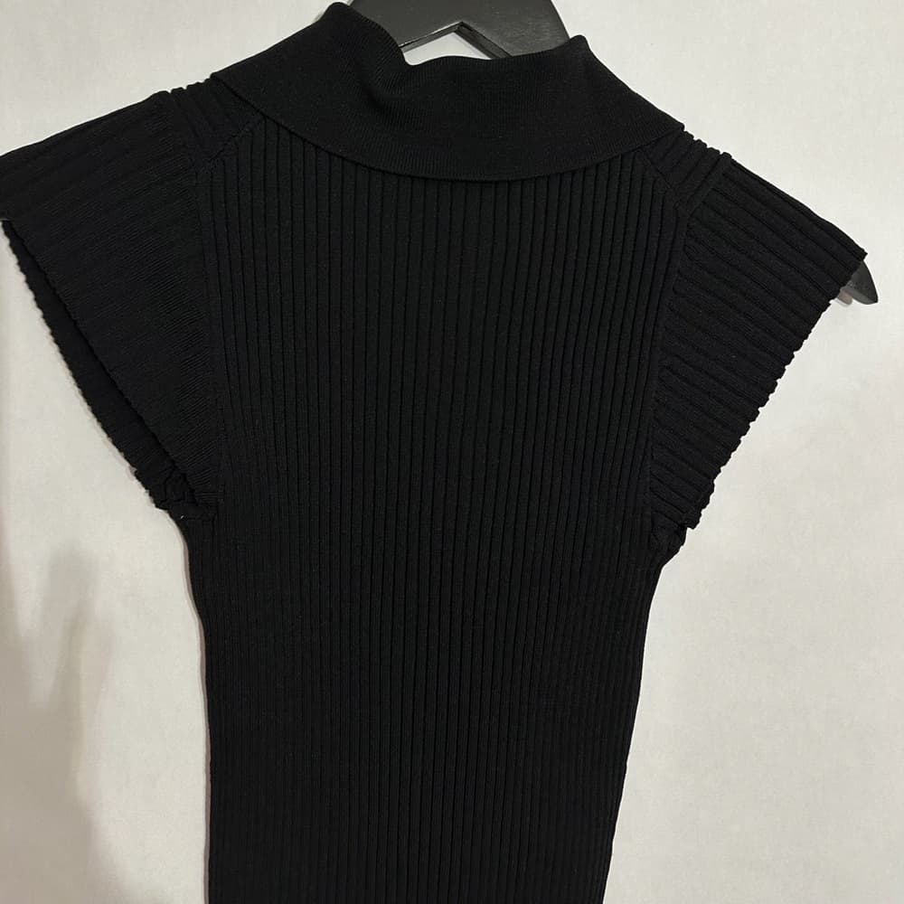 Zara Black Ribbed Collar Dress Size Medium Minimalist Chic Button Front Knit - Thumbnail 5