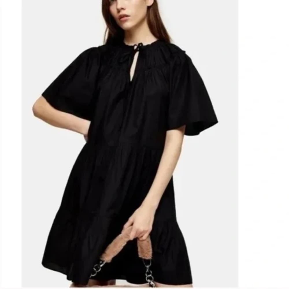 Topshop Black Smocked Poplin Babydoll Dress Women’s Size US 2 | Tunic Shift - Thumbnail 15
