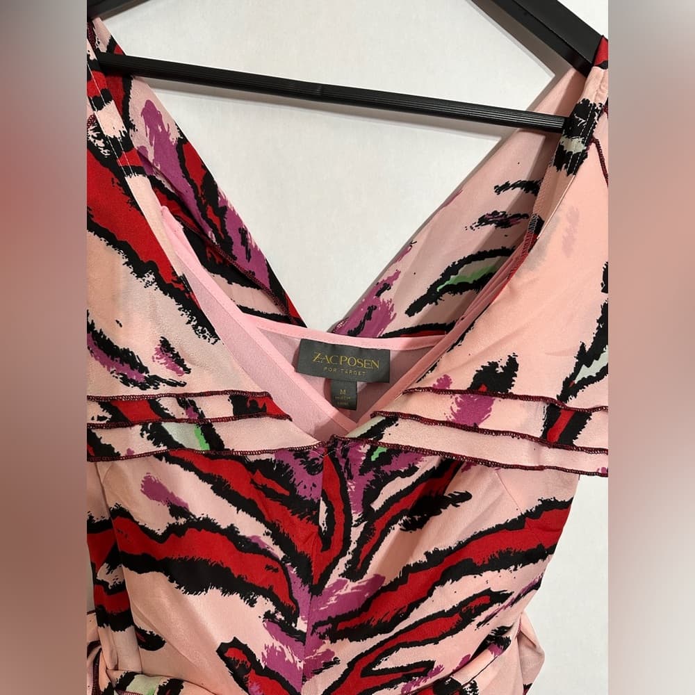 NWT Zac Posen Target Pink Tiger Zebra Print Ruffle Dress Size Medium Cocktail - Thumbnail 5