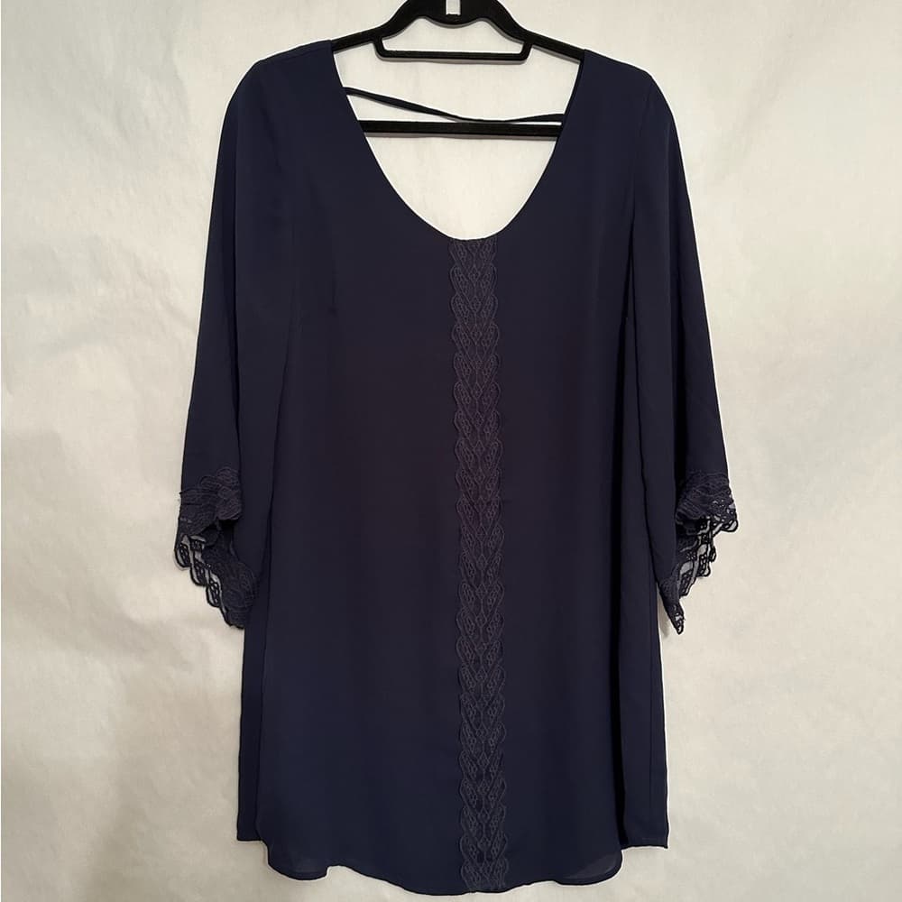 ASTR the Label Navy Blue Lace Detail Panel Flowy Tunic Top Dress Boho Medium - Thumbnail 13