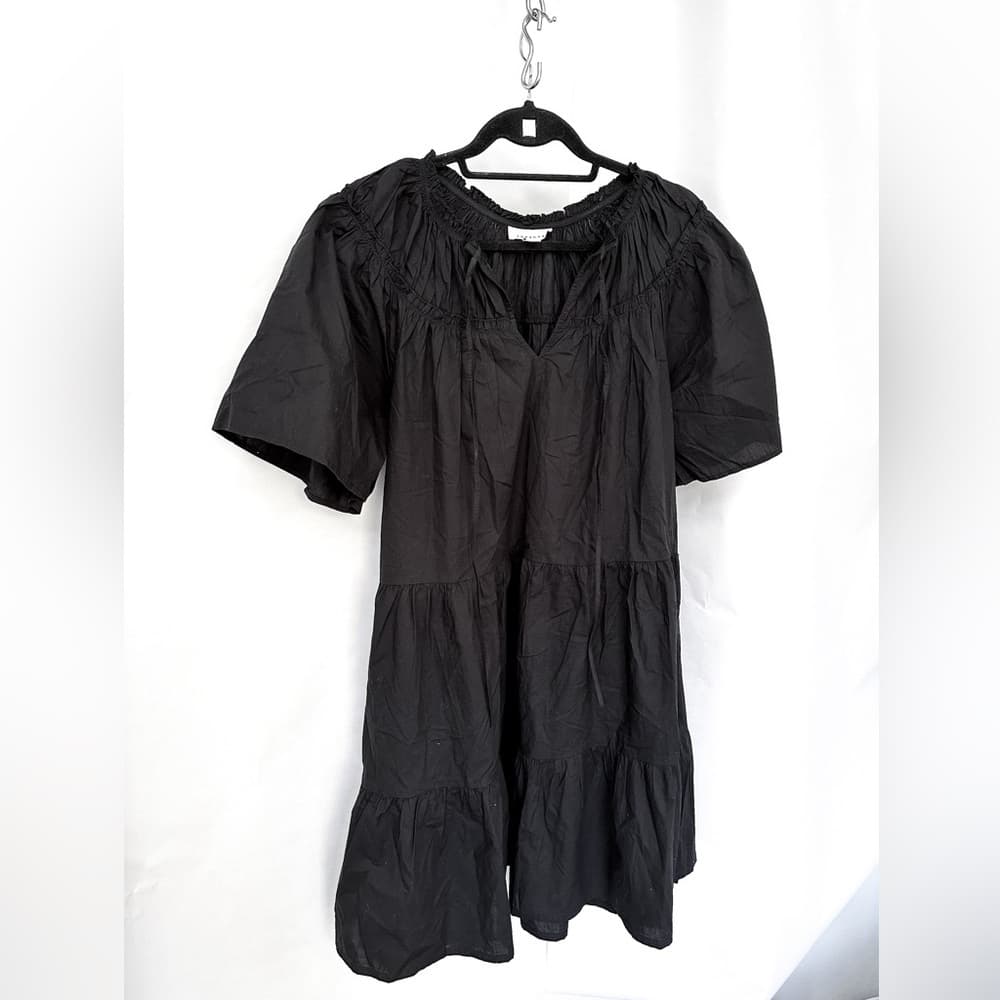 Topshop Black Smocked Poplin Babydoll Dress Women’s Size US 2 | Tunic Shift - Thumbnail 3