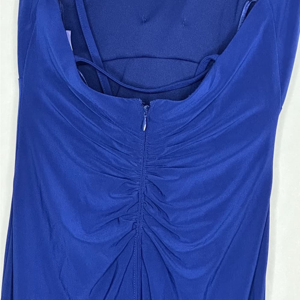 NWT Morgan & Co Blue Cowl Neck Ruffle Gown Slit Size 3 Juniors Formal Dress Prom - Thumbnail 7