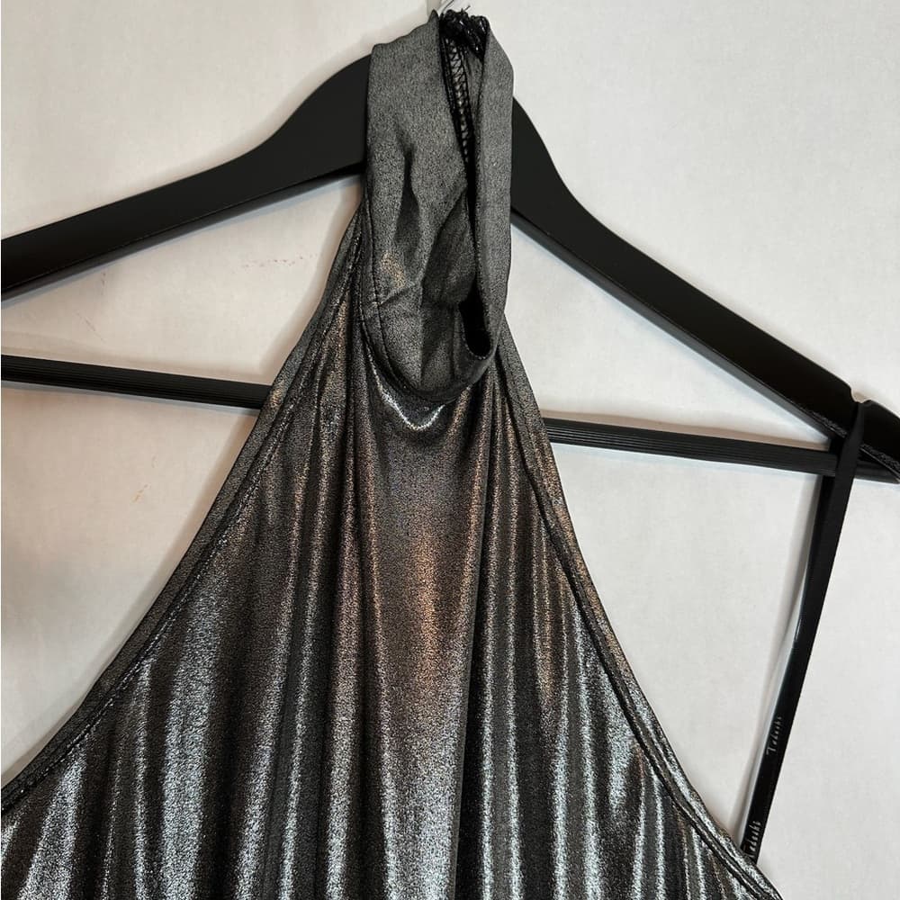 Tadashi Shoji Vintage Metallic Draped Halter Backless Dress Gown - Size Medium - Thumbnail 10