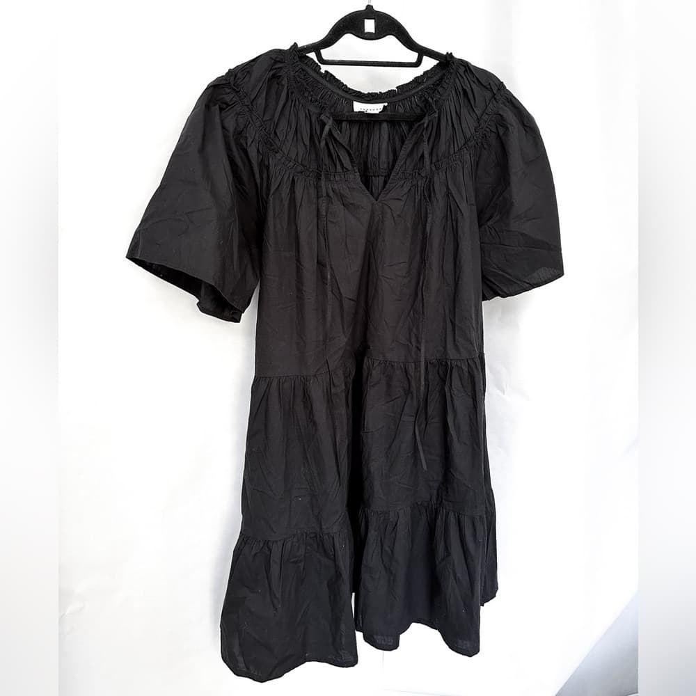Topshop Black Smocked Poplin Babydoll Dress Women’s Size US 2 | Tunic Shift - Thumbnail 2