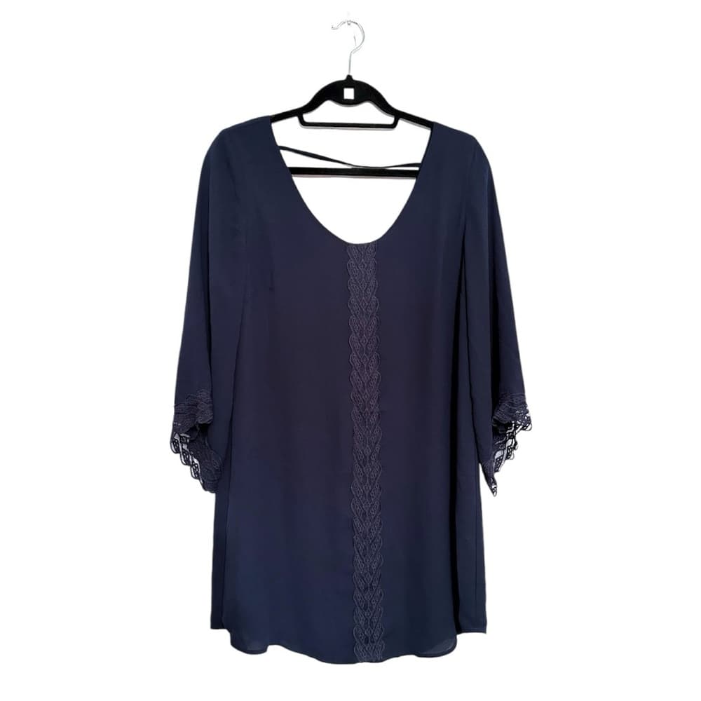 ASTR the Label Navy Blue Lace Detail Panel Flowy Tunic Top Dress Boho Medium