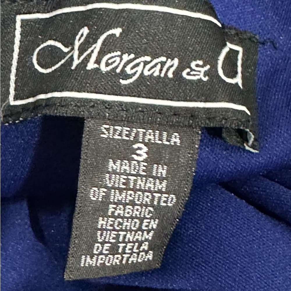 NWT Morgan & Co Blue Cowl Neck Ruffle Gown Slit Size 3 Juniors Formal Dress Prom - Thumbnail 13