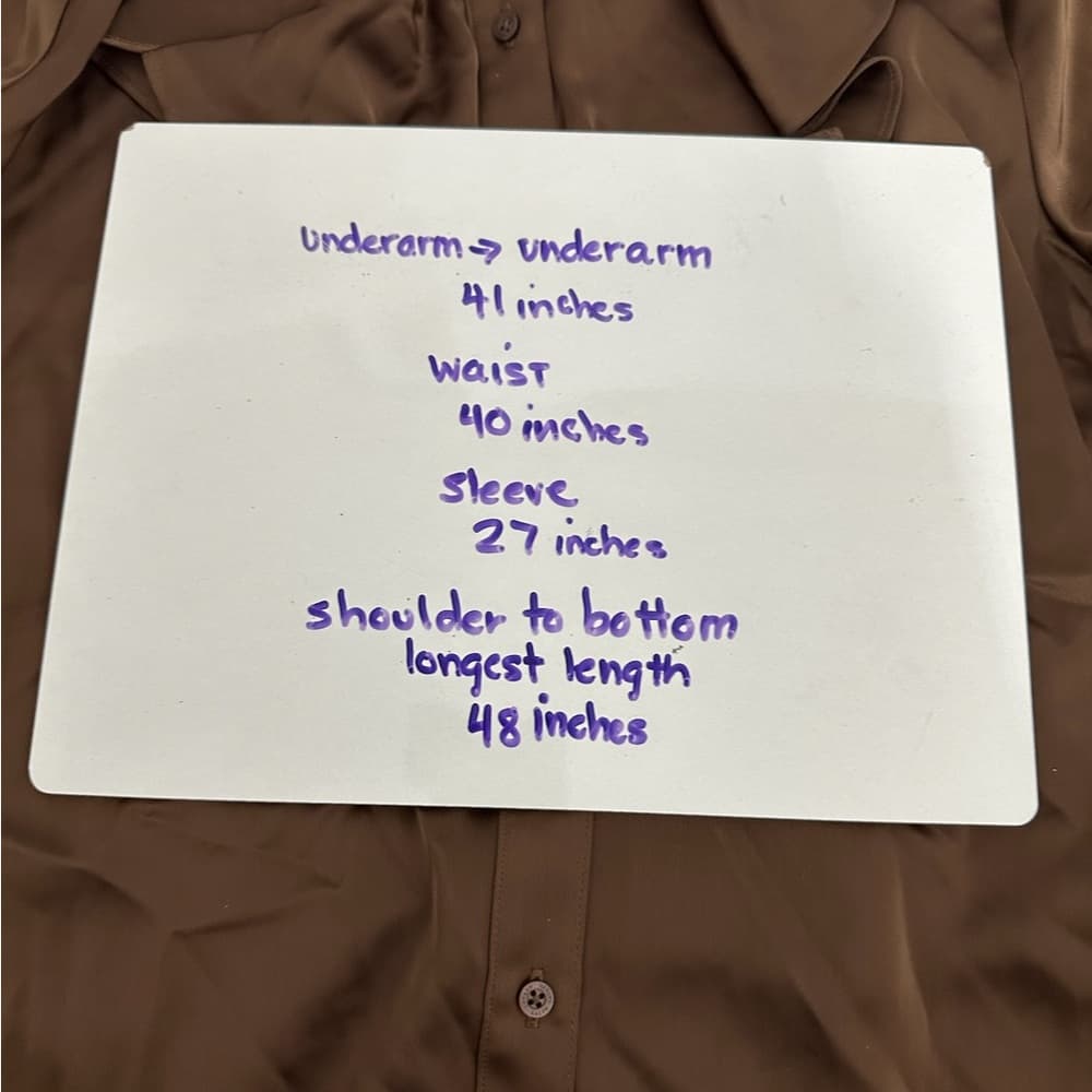 Olsen Brown Long Sleeve Ruffle Front Midi Shirt Dress Tie Waist See Measurements - Thumbnail 13