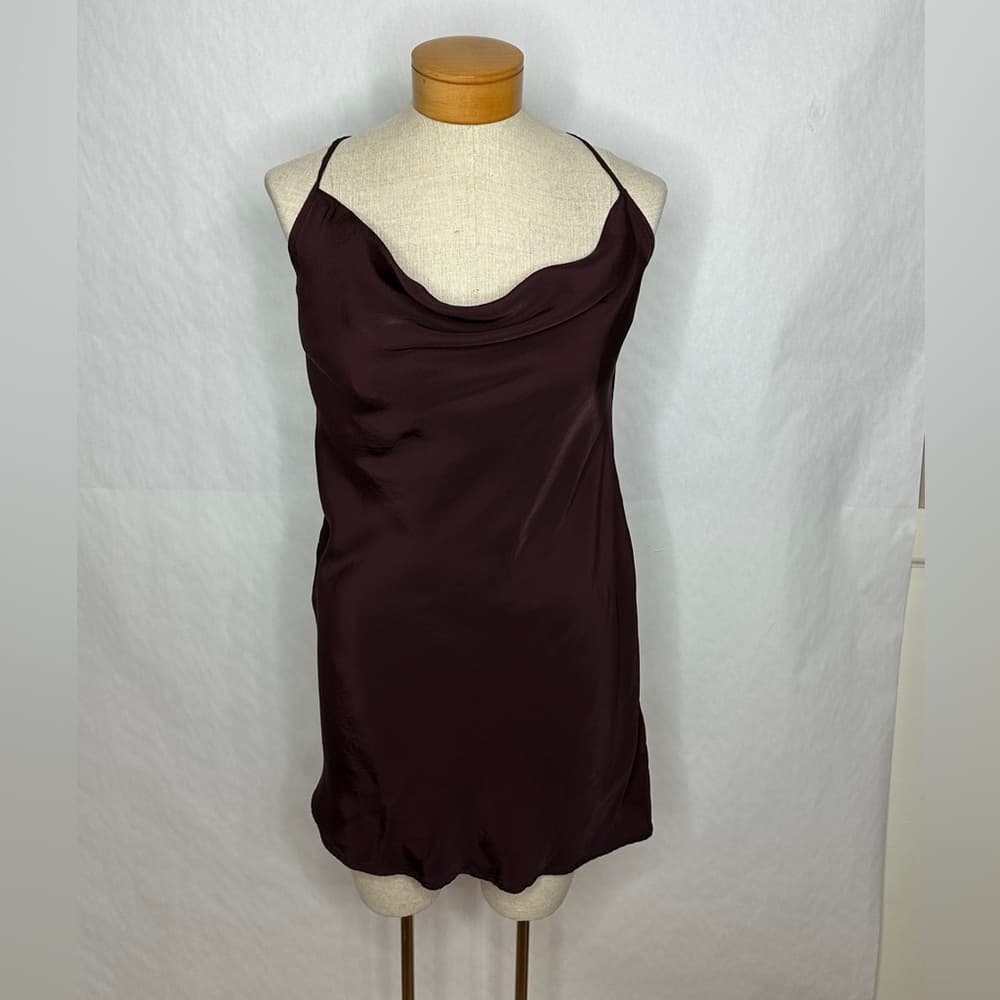 H&M Cowl Neck Mini Slip Dress Strappy Back Size Large Minimalist Quiet Luxury