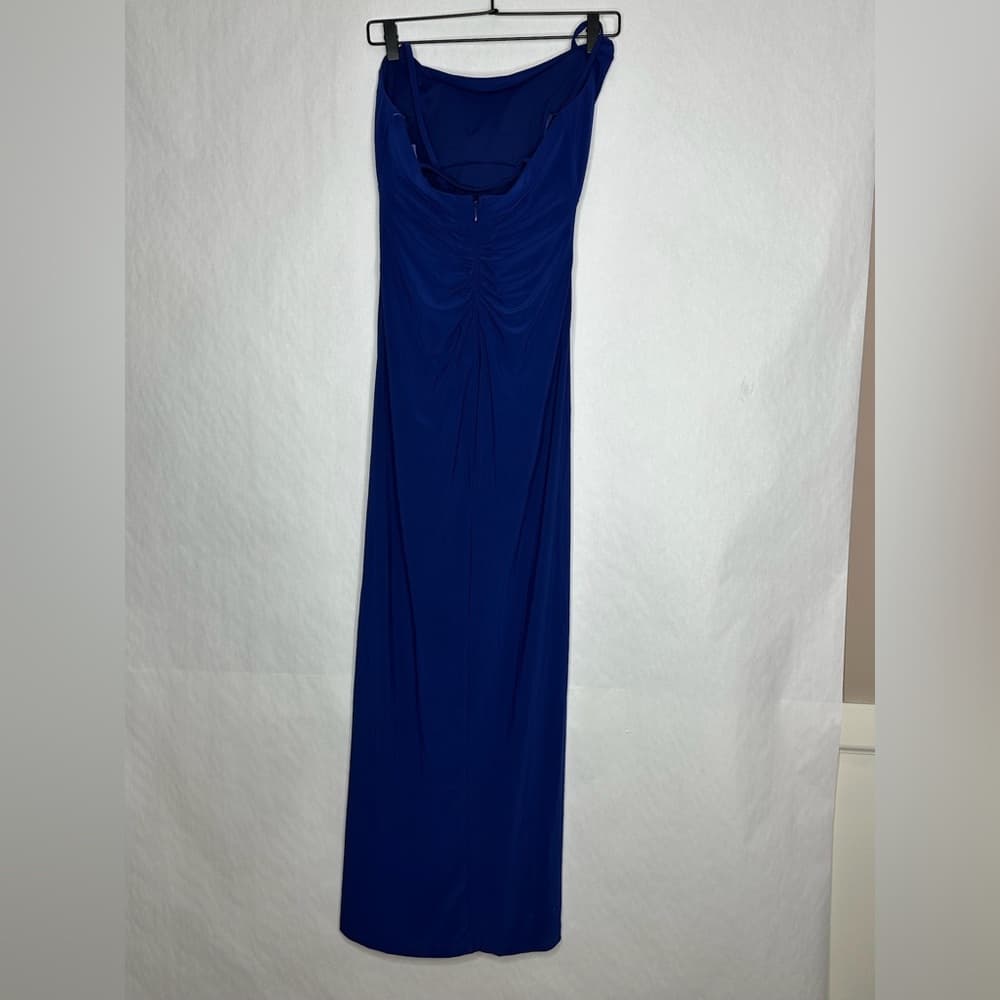 NWT Morgan & Co Blue Cowl Neck Ruffle Gown Slit Size 3 Juniors Formal Dress Prom - Thumbnail 8