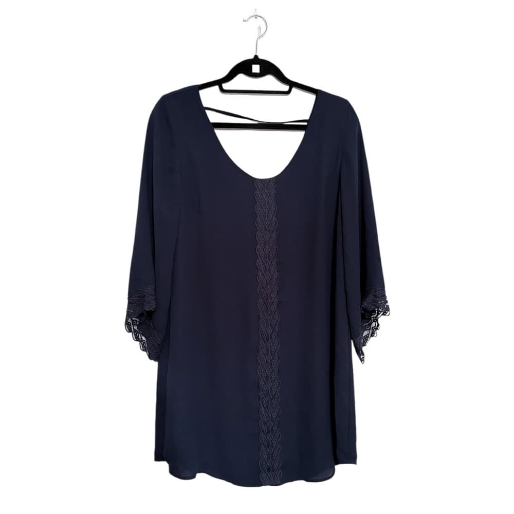 ASTR the Label Navy Blue Lace Detail Panel Flowy Tunic Top Dress Boho Medium - Thumbnail 9