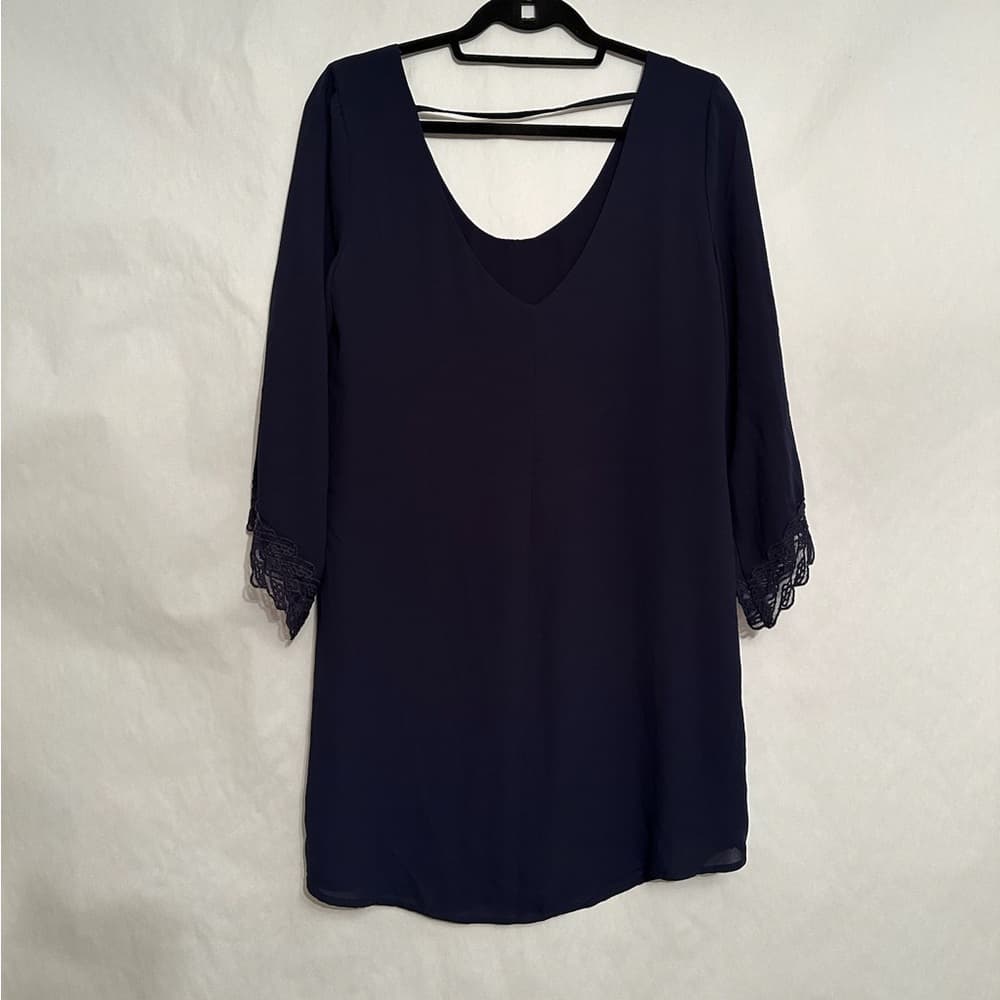 ASTR the Label Navy Blue Lace Detail Panel Flowy Tunic Top Dress Boho Medium - Thumbnail 12