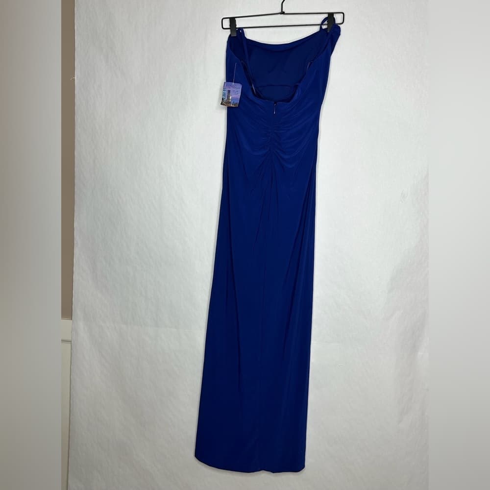 NWT Morgan & Co Blue Cowl Neck Ruffle Gown Slit Size 3 Juniors Formal Dress Prom - Thumbnail 6