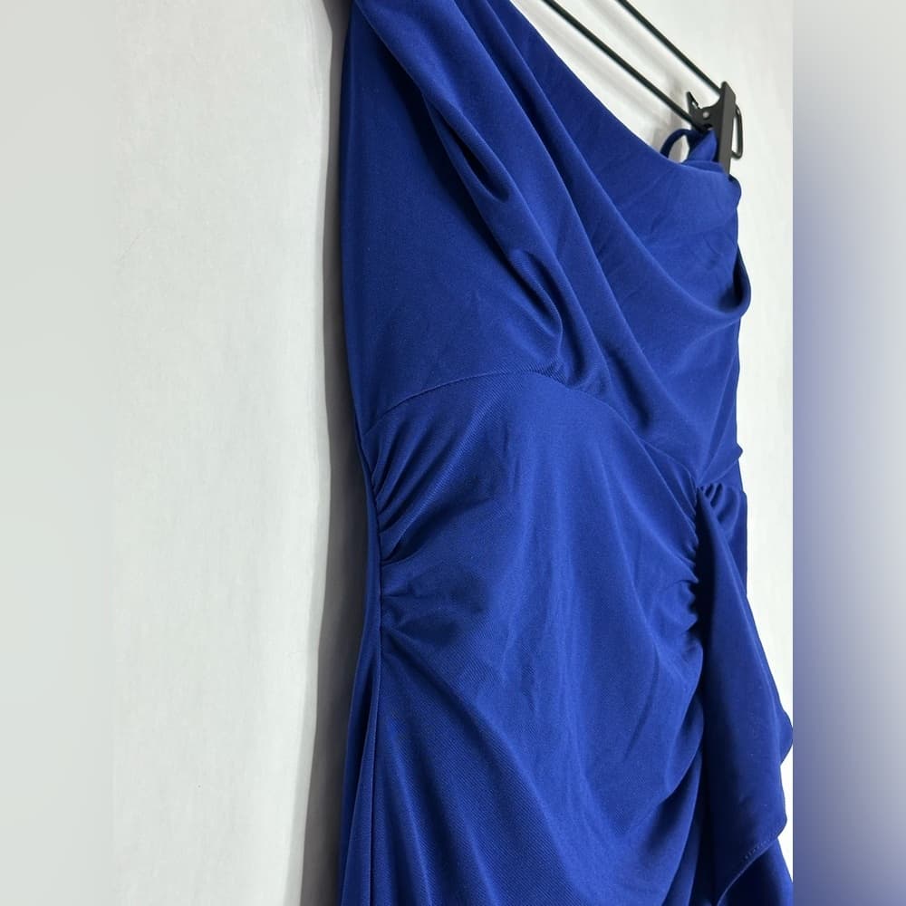 NWT Morgan & Co Blue Cowl Neck Ruffle Gown Slit Size 3 Juniors Formal Dress Prom - Thumbnail 10