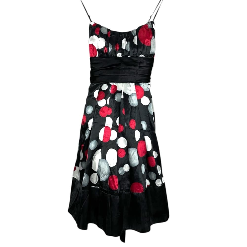 Trixxi Polka Dot Print Dress Black Tie-Back Dress Y2K Vintage Size 3 Juniors - Thumbnail 11