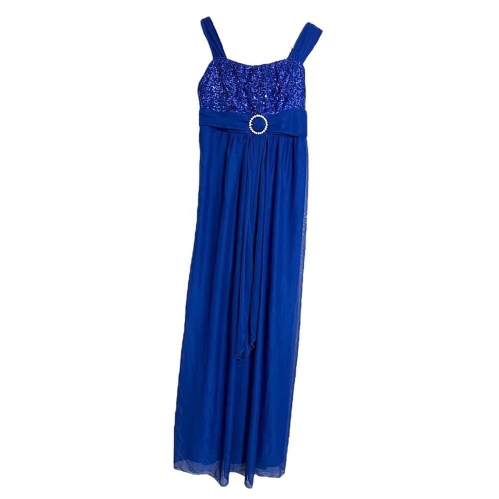Amy’s Closet Blue Sequin Gown Rhinestone Belted Dress Vintage Y2K Size 12 Prom - Thumbnail 7