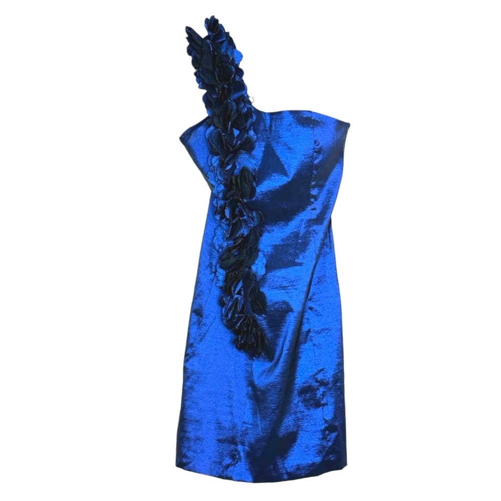 Snap Blue One Shoulder Floral Detail Structured Cocktail Dress Medium SEE NOTES - Thumbnail 13