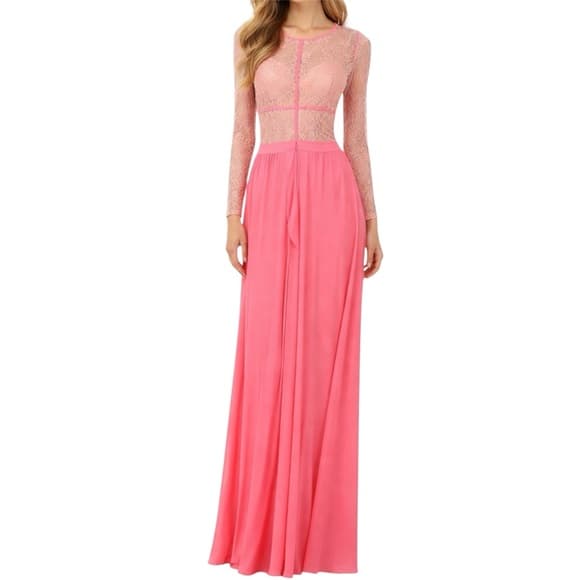 Vintage Sheer Lace Long Sleeve Maxi Dress Flamingo Pink Size Medium Romantic - Thumbnail 11