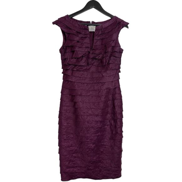 London Times Purple Tiered Dress Women’s Size 8 Sleeveless Cocktail Party - Thumbnail 8