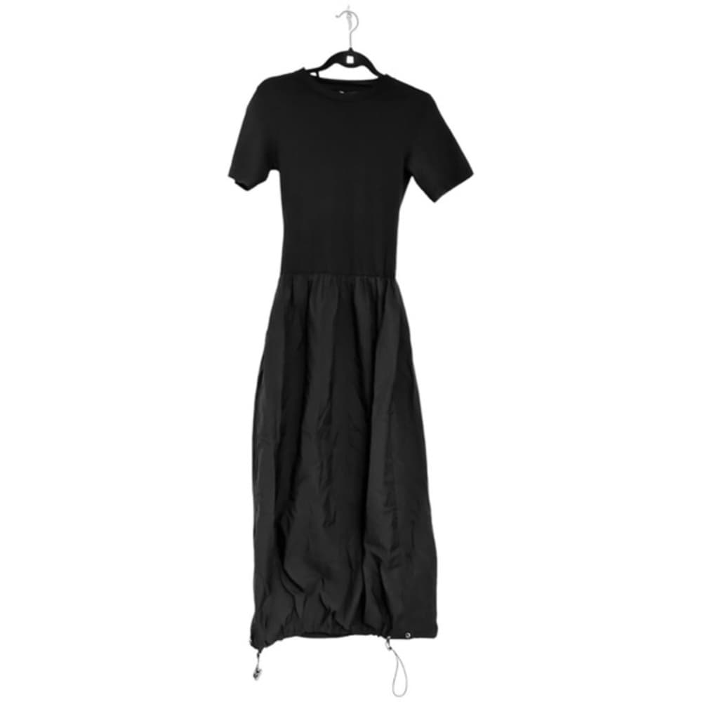 ASOS Design Black Dress Mixed Material Cinch Hem Balloon Skirt Minimalist US 4 - Thumbnail 2