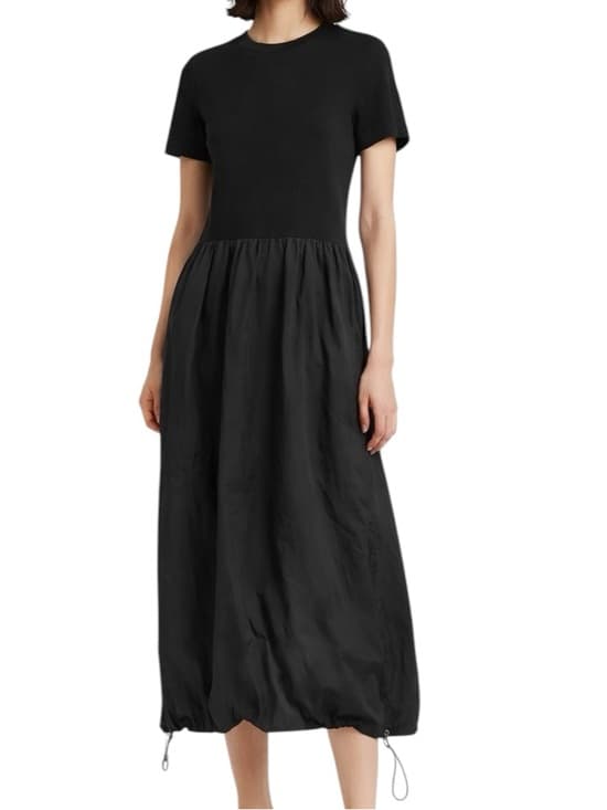 ASOS Design Black Dress Mixed Material Cinch Hem Balloon Skirt Minimalist US 4 - Thumbnail 14