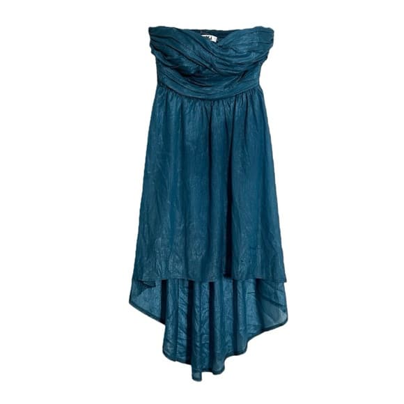 Mooloola Teal Strapless Ruched High-Low Shimmer Dress Y2K Vintage Size 8 - Thumbnail 8