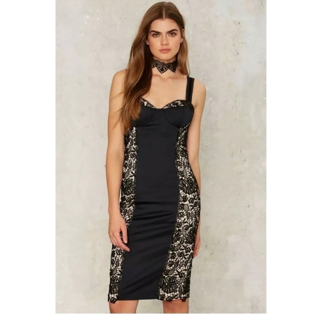 NWOT Nasty Gal Collection Dark Habits Overlay Nude Illusion Lace Size X-Small - Thumbnail 3