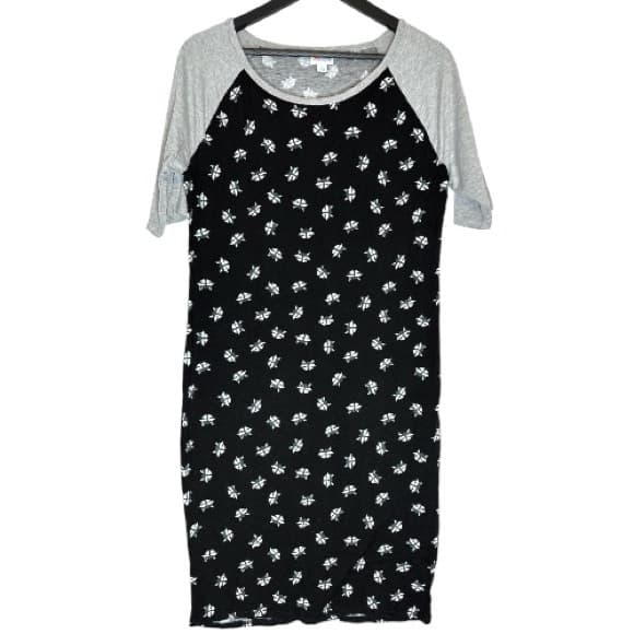 LuLaRoe Julia Dress Fox Face Print Black Raglan Sleeve Black White Grey Large - Thumbnail 8