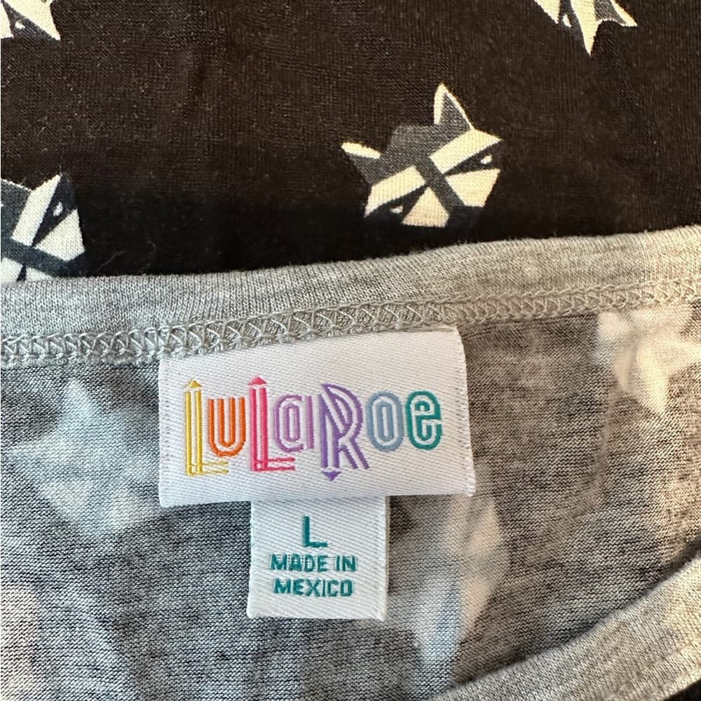 LuLaRoe Julia Dress Fox Face Print Black Raglan Sleeve Black White Grey Large - Thumbnail 4