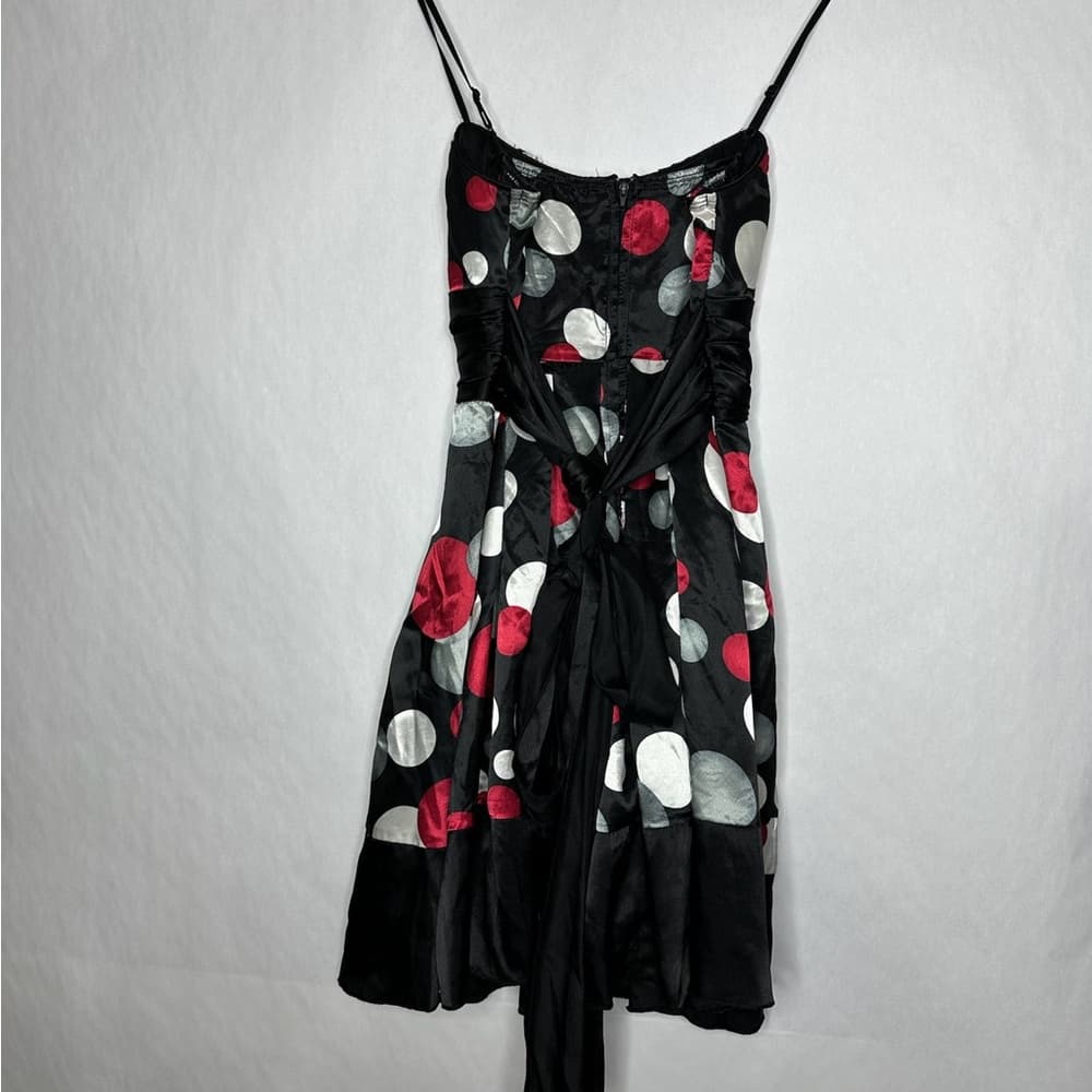 Trixxi Polka Dot Print Dress Black Tie-Back Dress Y2K Vintage Size 3 Juniors - Thumbnail 4