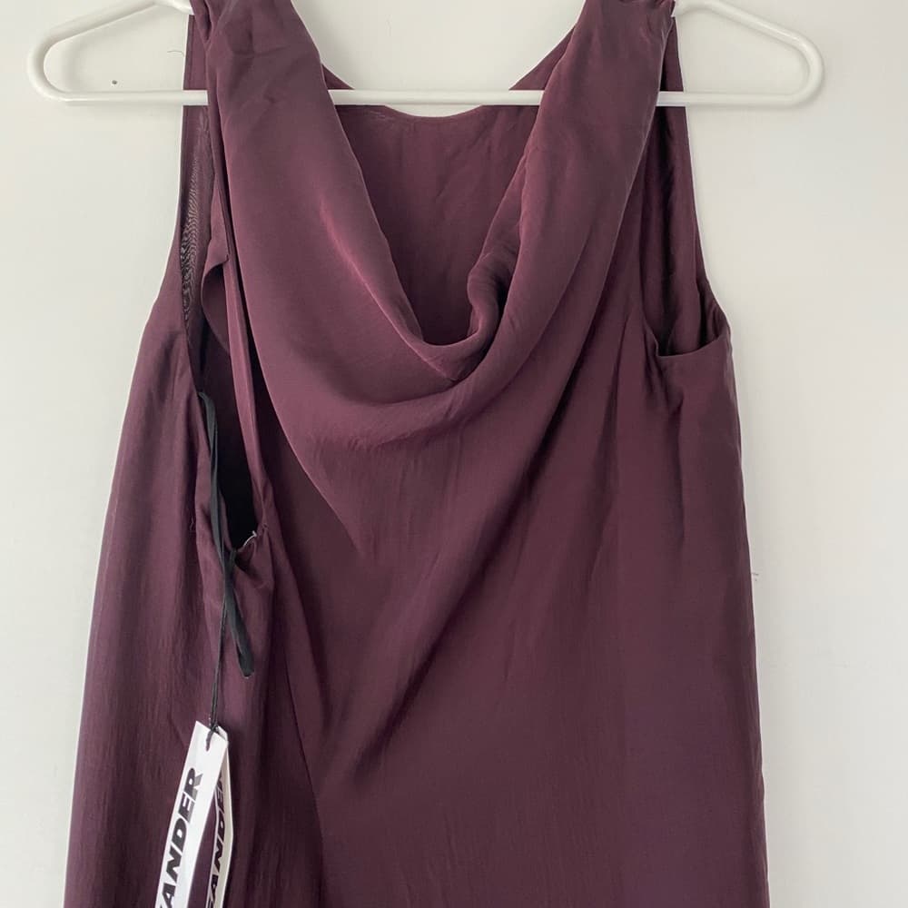NWT JIL SANDER Runway Deep Plum Silk Chiffon Drape Neck Dress Y2K GR 36 / US 4 - Thumbnail 2