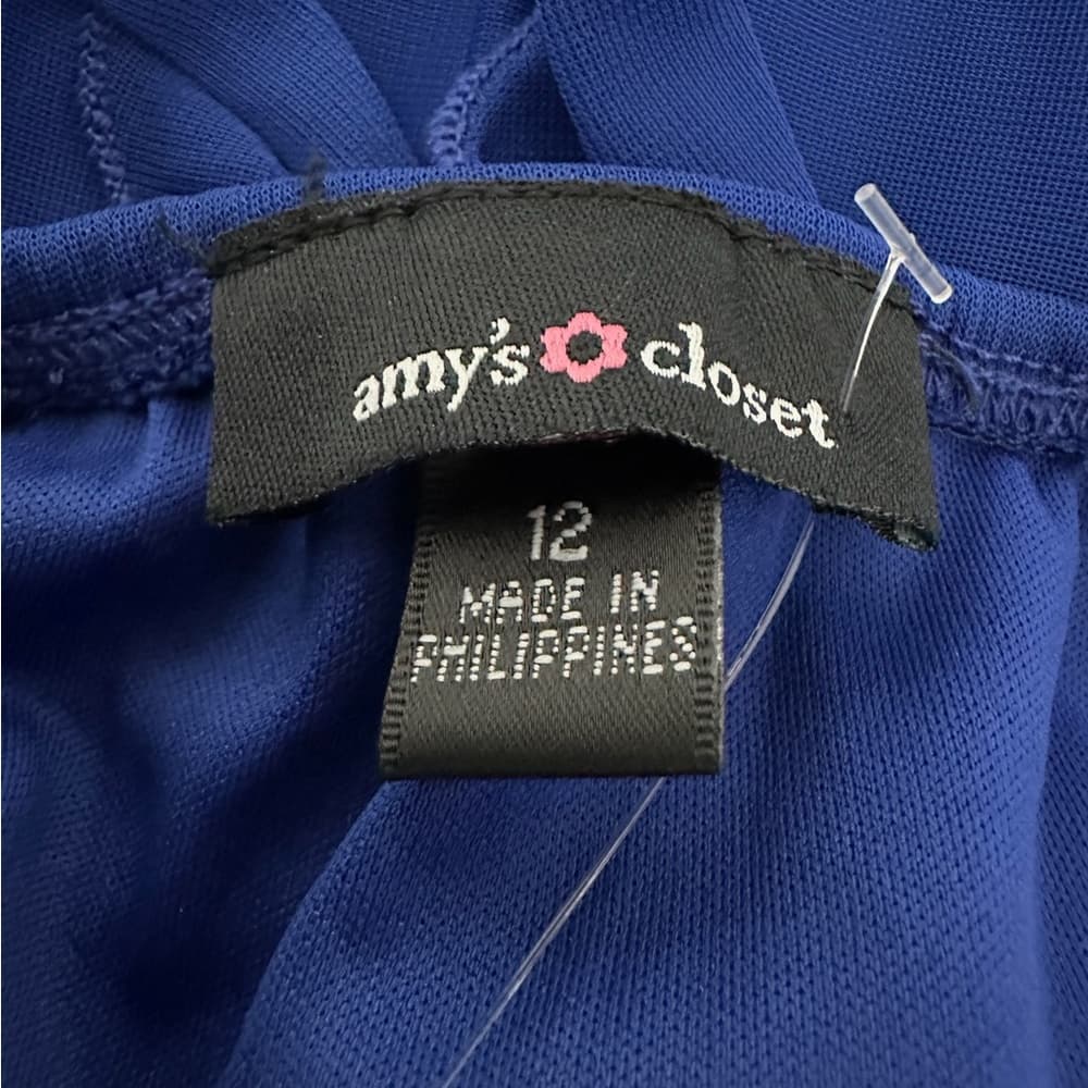 Amy’s Closet Blue Sequin Gown Rhinestone Belted Dress Vintage Y2K Size 12 Prom - Thumbnail 4