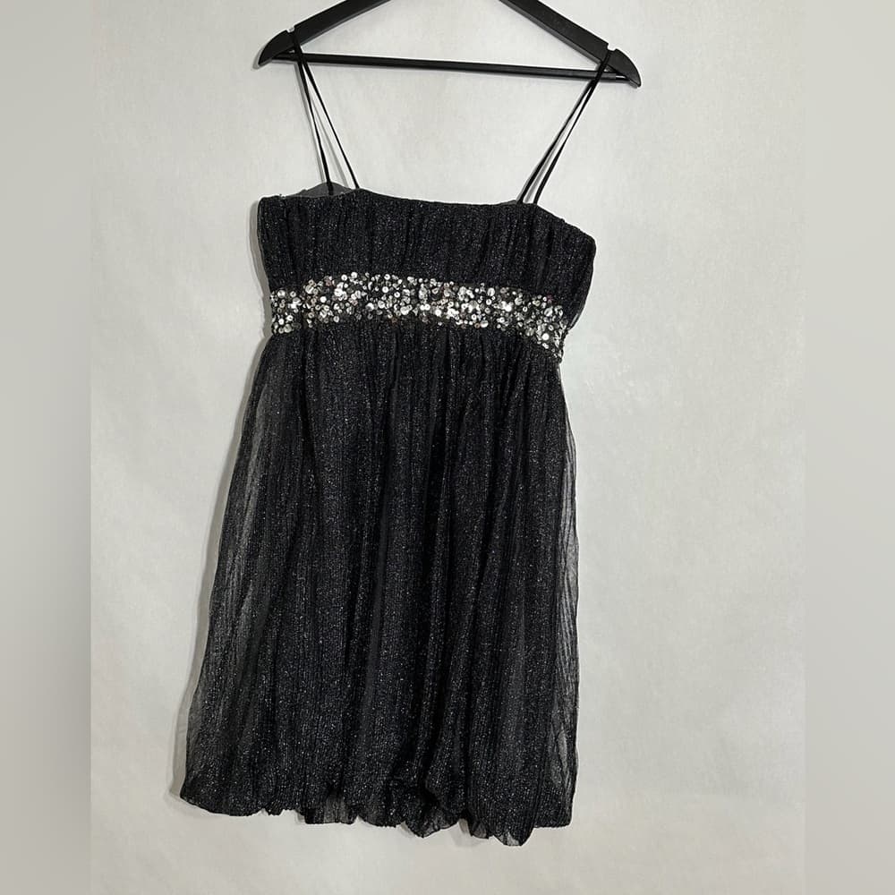 Flip Black Glitter Party Dress Beaded Empire Waist Size 10 Y2K Vintage Cocktail - Thumbnail 3
