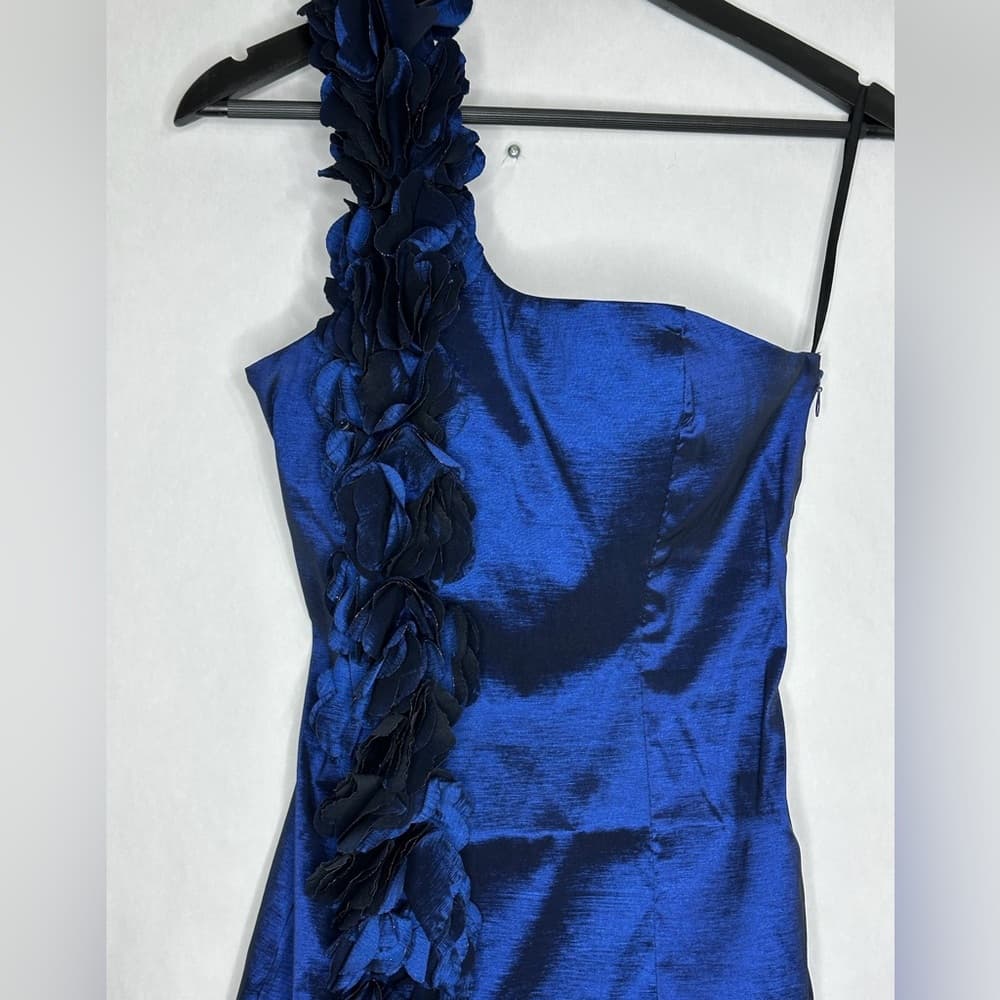 Snap Blue One Shoulder Floral Detail Structured Cocktail Dress Medium SEE NOTES - Thumbnail 8