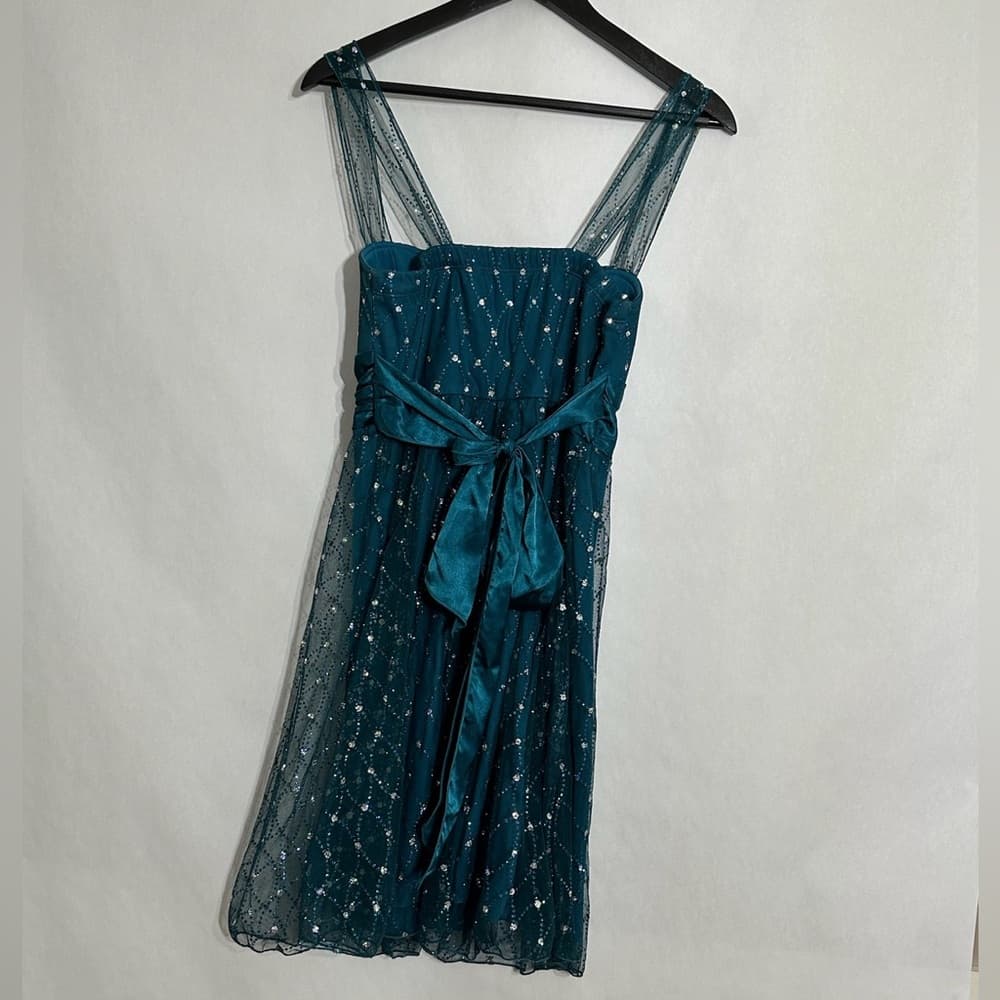 Speechless Teal Sequin Tulle Party Dress Vintage Y2K Size 9 Juniors Party - Thumbnail 4