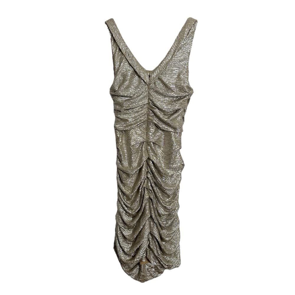 Express Champagne Metallic Ruched Sleeveless Bodycon Mini Y2K Dress Size 10 Glam