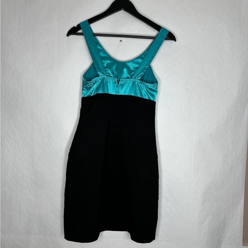 Trixxi Black & Teal Satin Bodycon Dress Y2K Beaded Cocktail Size 5 Juniors - Thumbnail 3