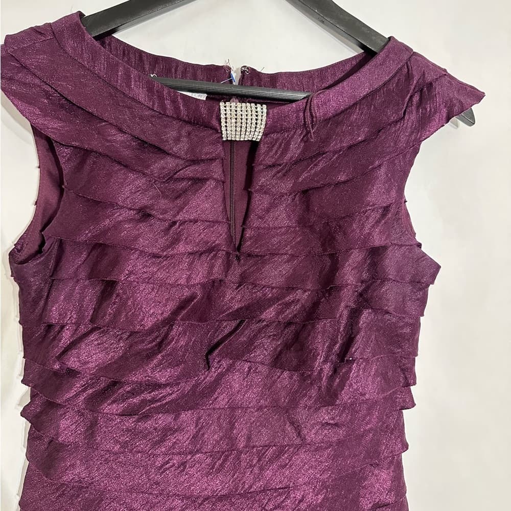 London Times Purple Tiered Dress Women’s Size 8 Sleeveless Cocktail Party - Thumbnail 2