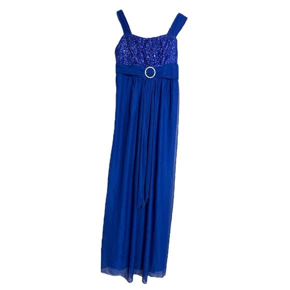 Amy’s Closet Blue Sequin Gown Rhinestone Belted Dress Vintage Y2K Size 12 Prom - Thumbnail 8