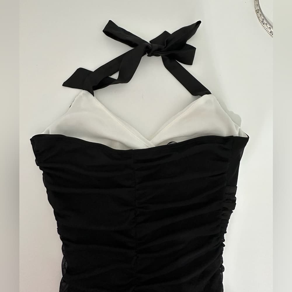 Deb Black White Halter Mini Dress Rhinestone Clubwear Cocktail Party Y2K Medium - Thumbnail 7