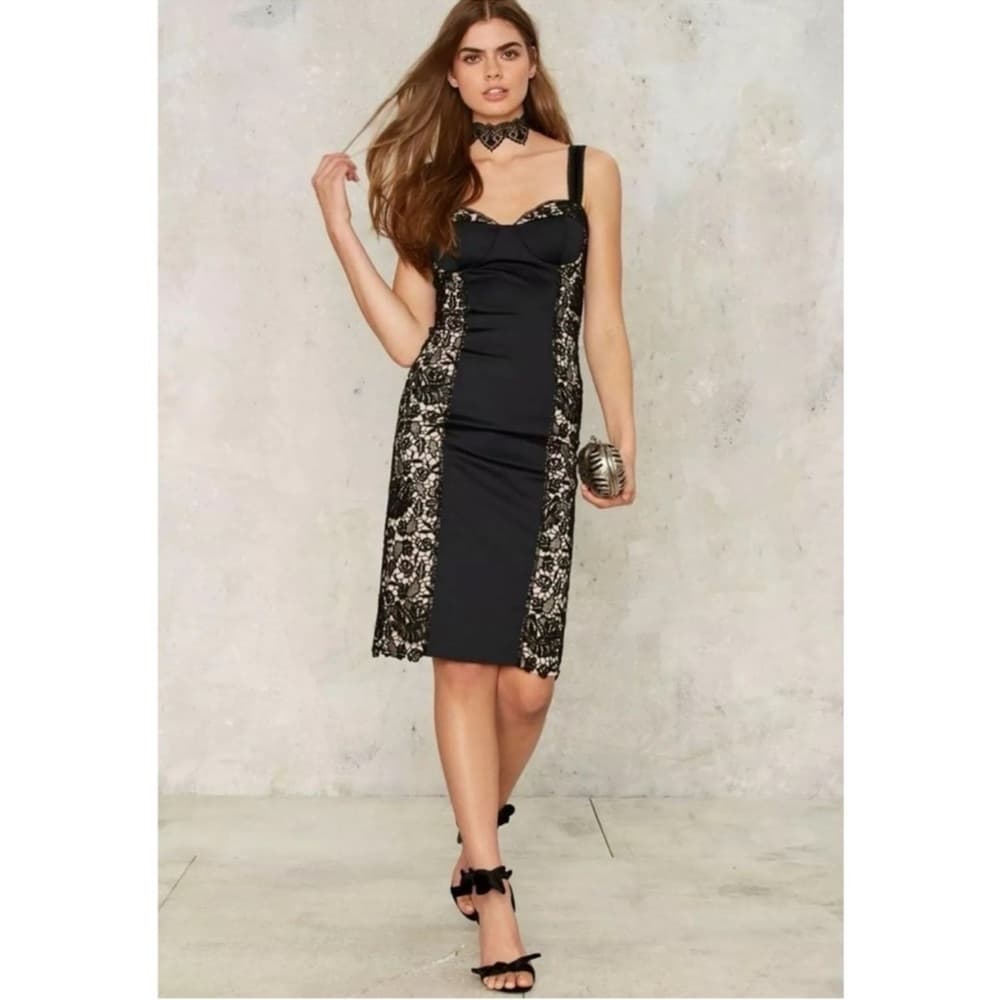 NWOT Nasty Gal Collection Dark Habits Overlay Nude Illusion Lace Size X-Small - Thumbnail 2