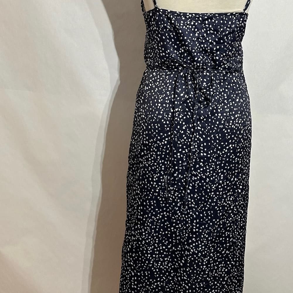 Navy Blue White Speckled Wrap Midi Dress Sundress Spaghetti Straps Size Large - Thumbnail 2